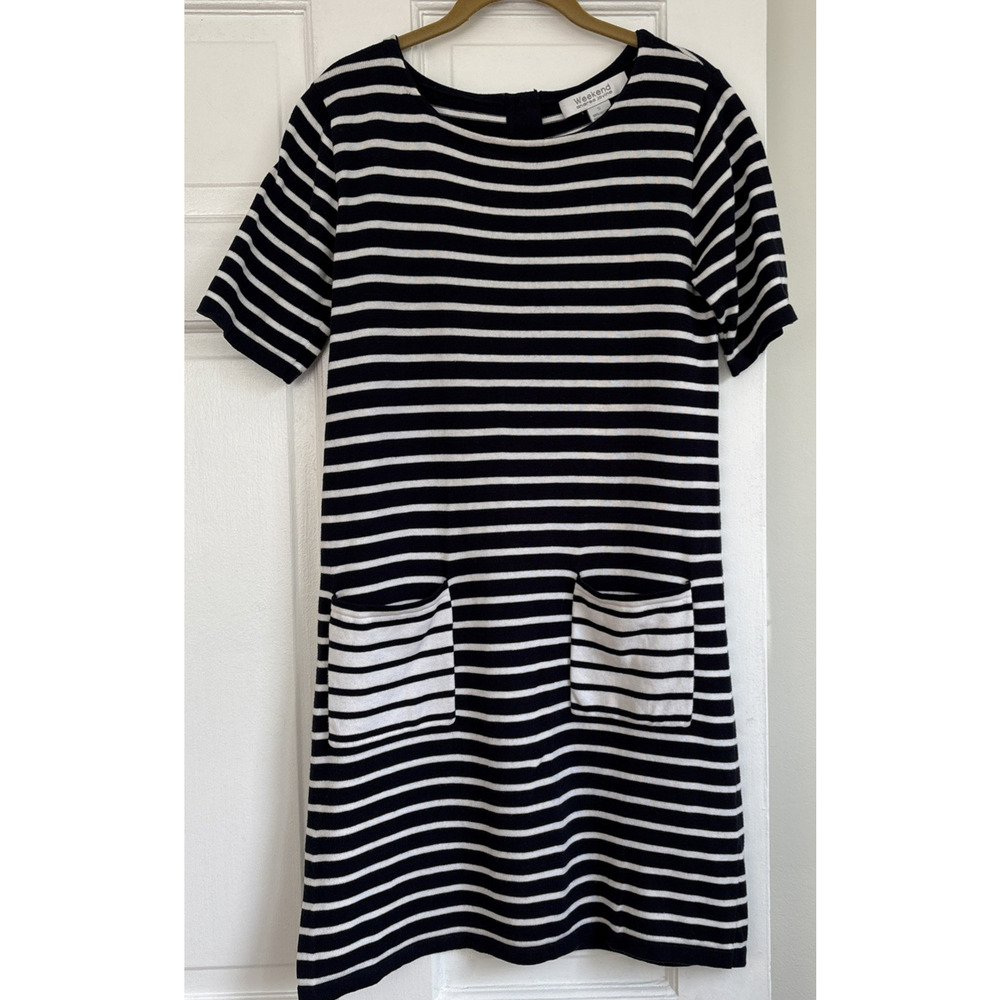 Weekend Andrea Jovine Navy White Striped Cotton Knit Sweater Dress Pockets Small